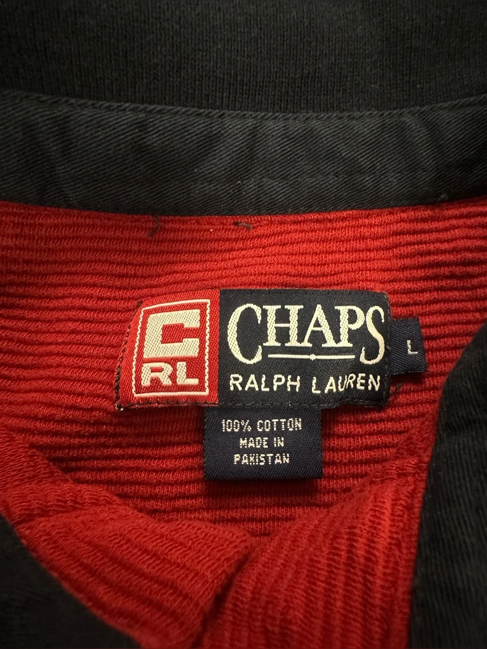 Vintage Chaps Red Polo Shirt with Black Trim - Mens Large